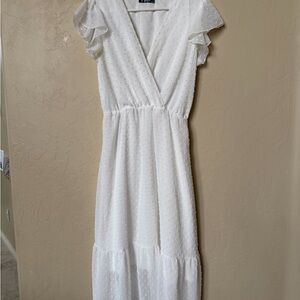 Elegant White Ruffle Sleeve Dress